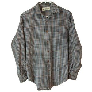 Wilderness Plaid Shirt mens Large Gray Heavy Long Sleeve Button Up 100% Cotton